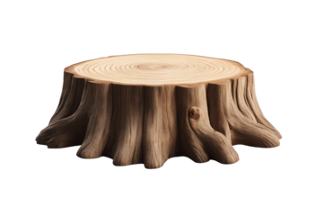 Tree trunk wood podium isolated on transparent or white background