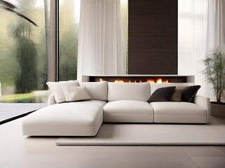 Scandinavian minimalist home interior design of modern living room with Corners sofa. generative ai