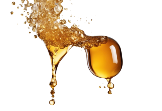 Sweet honey spill drip isolated on transparent or white background