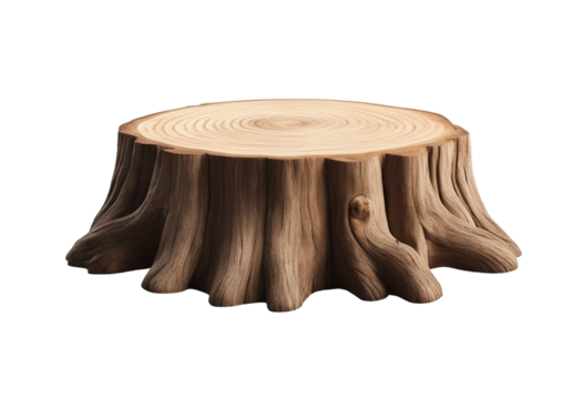 Tree trunk wood podium isolated on transparent or white background
