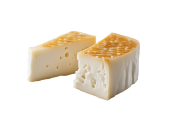Two pieces of white mold soft cheese isolated on transparent or white background