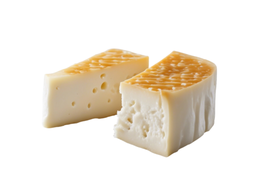 Two pieces of white mold soft cheese isolated on transparent or white background