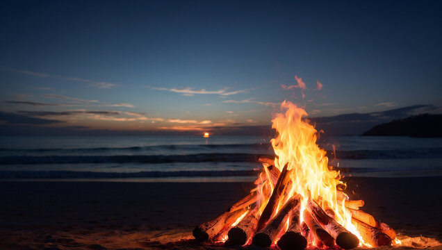 bonfire with beach background
