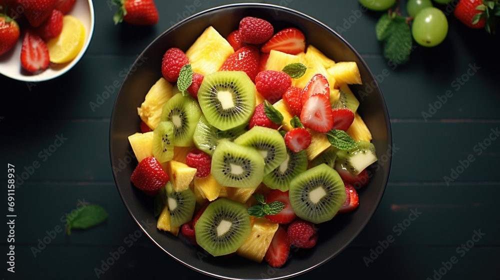 Aufkleber a bowl of fruit sitting on top of a table. perfect for adding a touch of freshness to any space