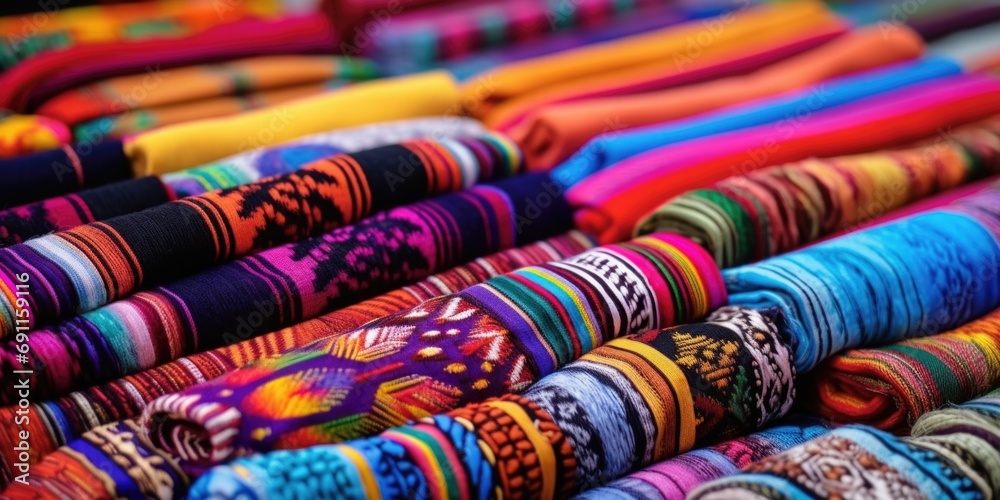 Poster A close-up view of various fabrics in different vibrant colors. Perfect for adding a pop of color to any design project or for creating textile patterns