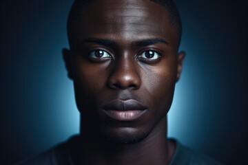 Obraz premium A close-up photograph of a man's face against a vibrant blue background. This image can be used for various purposes