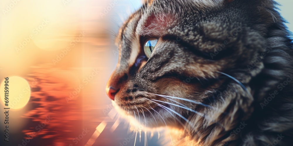Aufkleber a close-up of a cat looking out a window. perfect for capturing the curiosity and elegance of feline