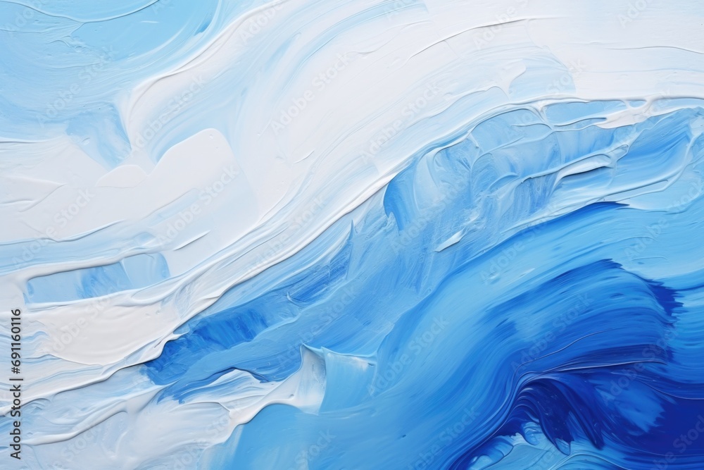 Poster an abstract painting featuring blue and white paint. suitable for various artistic and creative proj