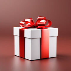 White gift box tied with a red ribbon with a bow on an isolated background