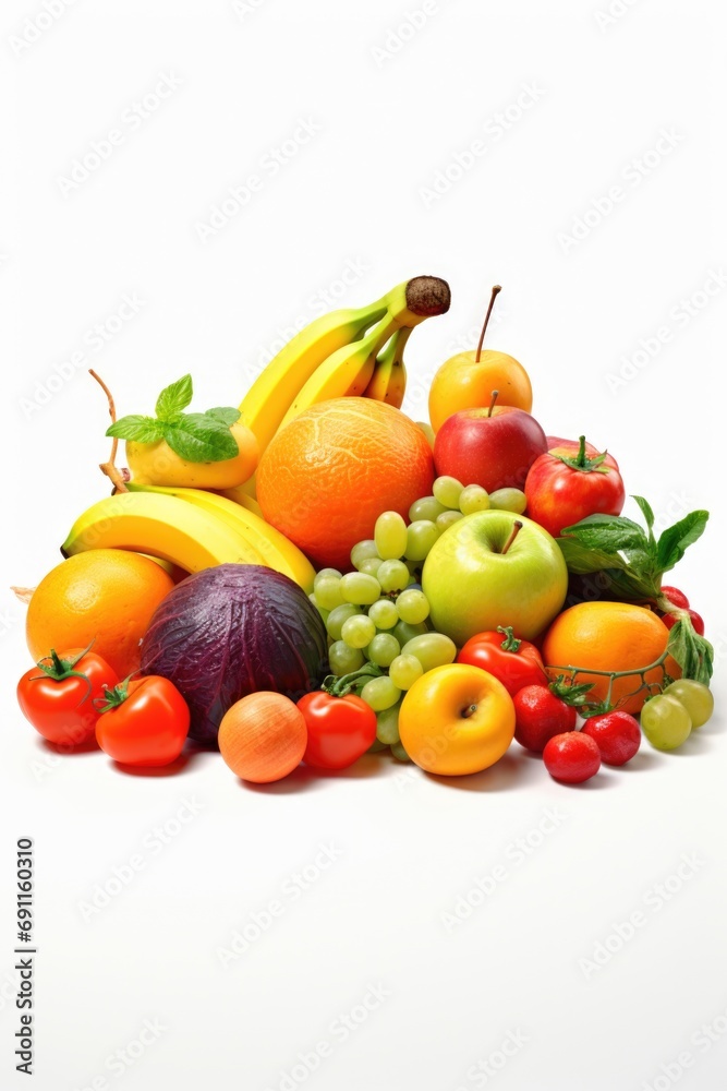 Wall mural A pile of various fruits and vegetables. Suitable for healthy eating and nutrition concepts