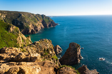 Cabo de Roca or Roca cape, most western point of Europe, where the mainland ends and the Atlantic begins, landscape