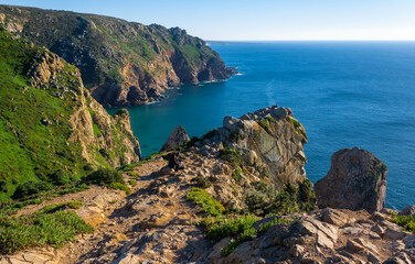 Cabo de Roca or Roca cape, most western point of Europe, where the mainland ends and the Atlantic begins, landscape