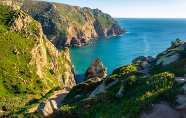 Cabo de Roca or Roca cape, most western point of Europe, where the mainland ends and the Atlantic begins, landscape