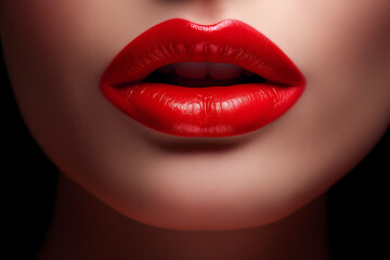 womens lips in close-up painted with red lipstick