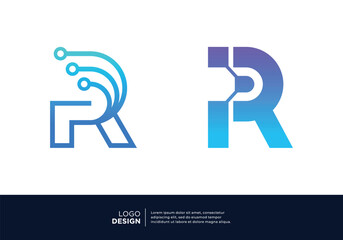 Set of letter R logo design for digital technology symbol.