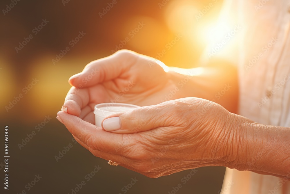Poster A close-up view of a person holding something in their hands. This versatile image can be used in various contexts