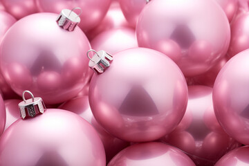 balls Christmas decorations pink, in bulk, selective focus