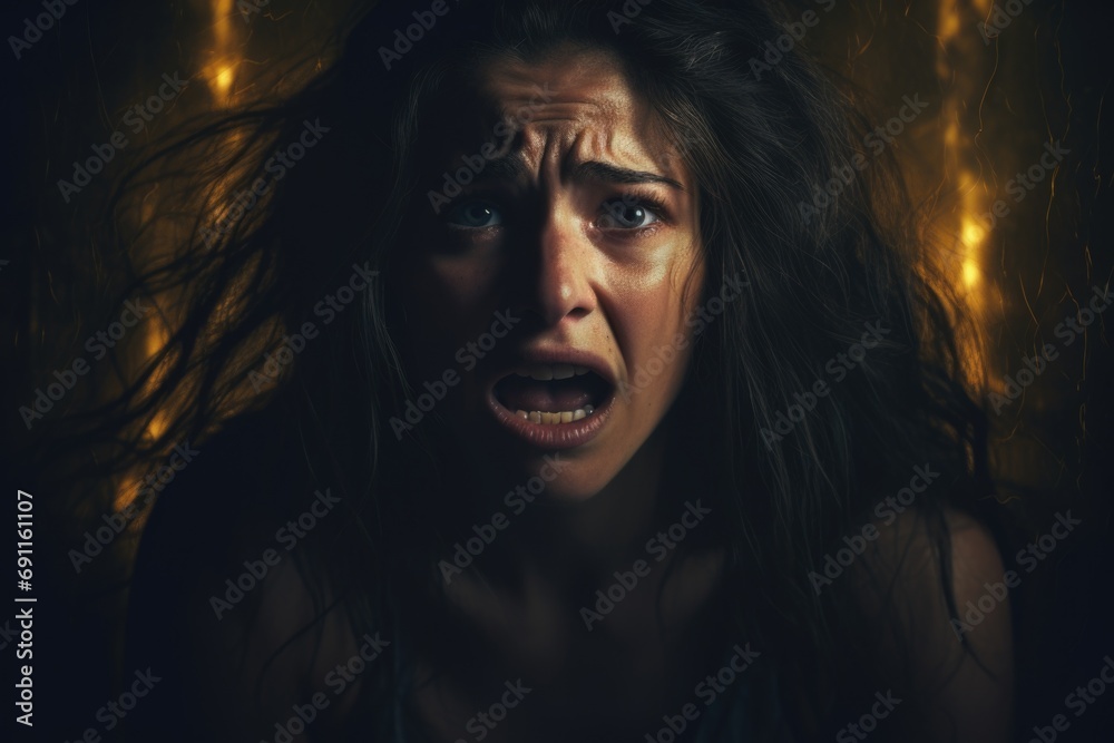 Canvas Prints a close up shot of a woman making a facial expression. this image can be used to convey emotions or 