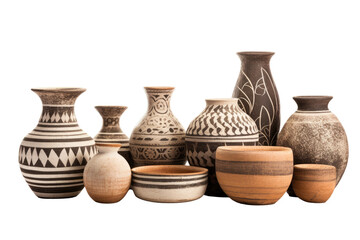 A set of artisanal, handcrafted pottery pieces, showcasing craftsmanship and artistry - obrazy, fototapety, plakaty