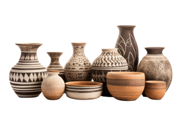 A set of artisanal, handcrafted pottery pieces, showcasing craftsmanship and artistry
