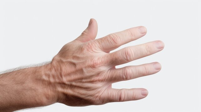 A close-up of a person's hand against a white background. This versatile image can be used in various contexts