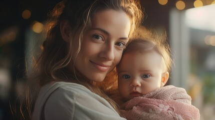 A woman gently cradling a baby in her arms. Perfect for showcasing the bond between a mother and child. Ideal for family-oriented projects and advertisements