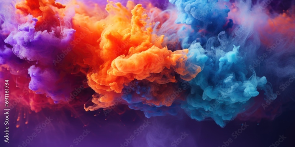 Poster A vibrant cloud of smoke in the air. Perfect for adding a pop of color to your designs or enhancing the atmosphere of a photo shoot