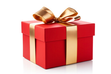 gift box red with golden bow, isolated on white background