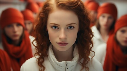 Fototapeta premium confident redhead woman and her team