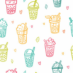 Vector seamless pattern from the collection of  bubble tea, hand-drawn in the style of doodles