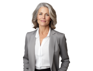 mature woman in gray suit with formal style