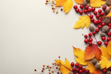 White background with red berries and yellow leaves. Suitable for autumn and nature-themed designs