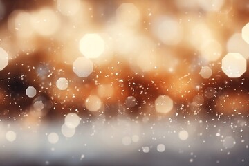 Abstract Gold Christmas Background with Bokeh Lights and Snowflakes