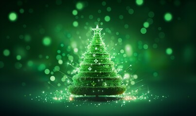green christmas tree on green background
