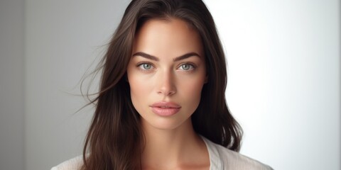 A stunning young woman with flowing brown hair. Perfect for fashion or beauty-related projects