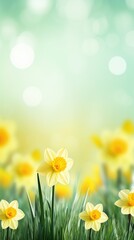 Fototapeta na wymiar A bright and cheerful image of yellow daffodils with a blurred background of green grass