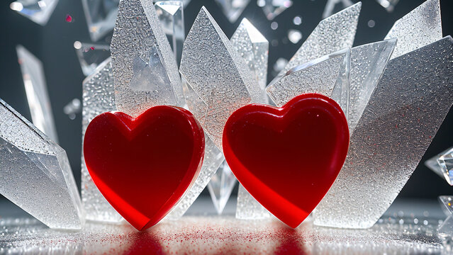 two hearts and white glass