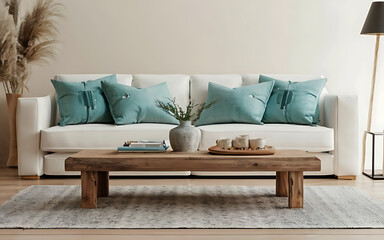 Scandinavian minimalist home interior design of modern living room with Corners sofa. generative ai
