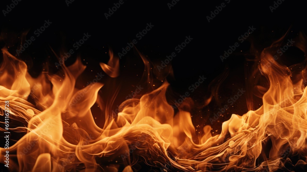 Aufkleber A close up view of a fire on a black background. This image can be used to represent warmth, energy, or danger in various design projects