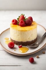 Cheese cake on wooden table in white background 