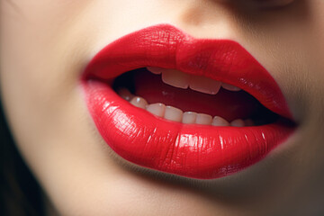 close-up of red female lips