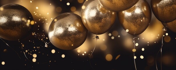 a close up of gold balloons with sparkles