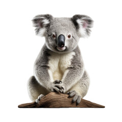 a Koala bear on a branch, front view, isolated and transparent PNG in a Nature-themed, photorealistic illustration. Generative ai