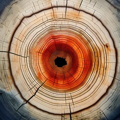 a close up shot of a cross section of wood with an orange center