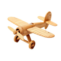a wooden toy airplane, single propeller, 3/4 view, isolated and transparent PNG in a Woodworking/Gift-themed, photorealistic illustration. Generative ai