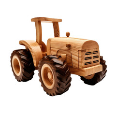 Obraz premium a toy wooden farm tractor, 3/4 view, isolated and transparent PNG in a Woodworking/Gift-themed, photorealistic illustration. Generative ai