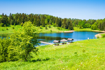 View of Dobellus lake in Stanczyki village, Suwalski Landscape Park, Podlasie, Poland