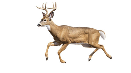 Fototapeta premium a Whitetail buck deer in motion, side view, isolated and transparent PNG in a Wildlife-themed, photorealistic illustration. Generative ai