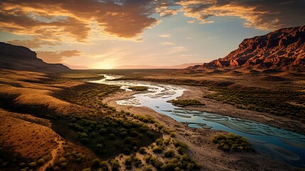 Desert Canyon River at Sunset
