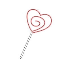 Heart-shaped lollipop drawn in one continuous line in color. One line drawing, minimalism. Vector illustration.